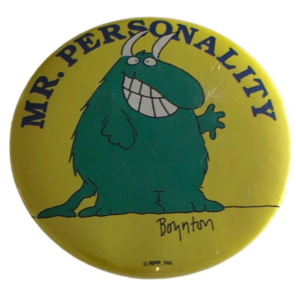 Vintage Boynton Mr. Personality 2" Pinback Button Pin Sandra Boynton